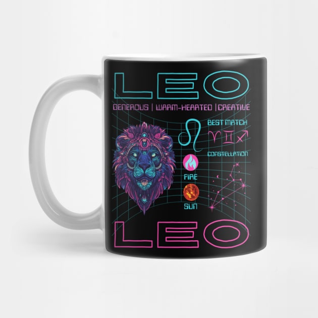 Leo Cyberpunk Zodiac Neon Aesthetic by TuncGK